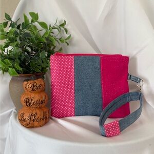 HANDMADE Stylish Pink and Blue Polka Dot Women's Clutch